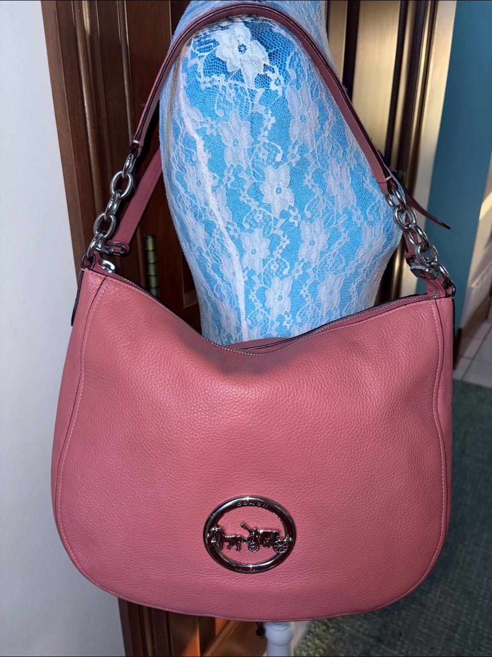 Coach Elle hobo bag shoulder bag satchel pebble Leather dusty Rose/Silvertone